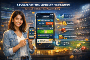Laser247 Betting Strategies for Beginners – smart winning guide showing online sports dashboard, cricket match insights, betting tips, and strategy charts to help new users make informed decisions on the Laser247 platform.