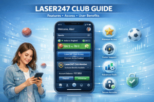 Laser247 Club Guide showing platform features, easy account access, gaming dashboard, and user benefits for Laser247 members.