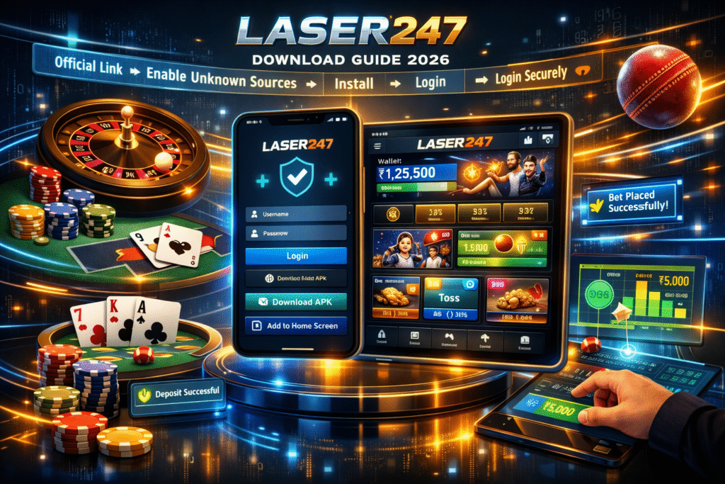 Laser247 download guide 2026 showing safe Android and iOS steps to download and install the Laser247 app securely.