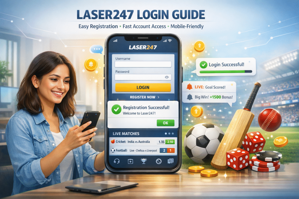 Laser247 Login Guide interface showing easy registration steps and fast account access on mobile and laptop for quick Laser247 login and secure account setup in minutes.