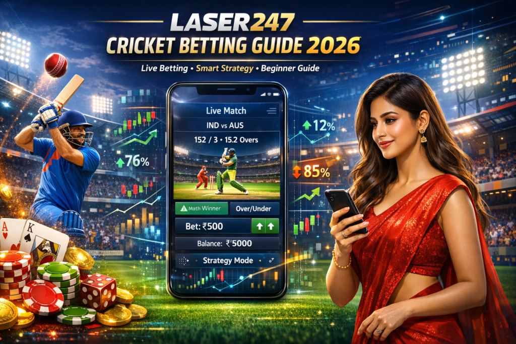 Laser247 cricket betting strategy with live match analysis and betting interface.