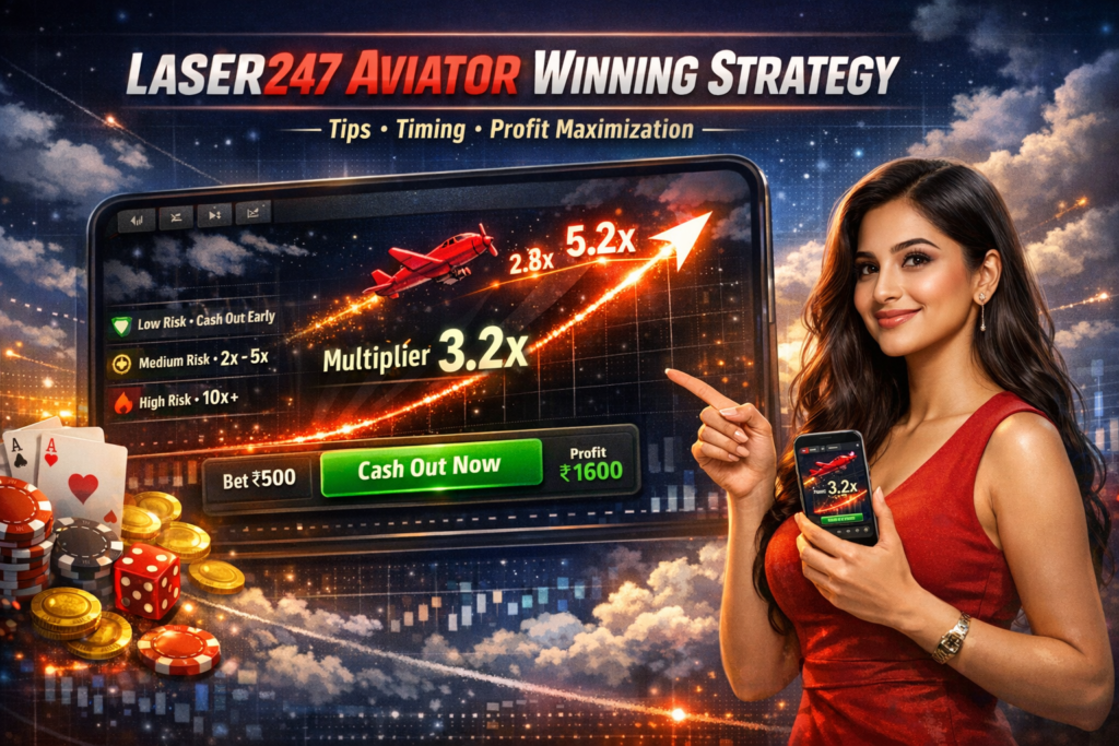 Laser247 Aviator game with rising multiplier and cash-out strategy.