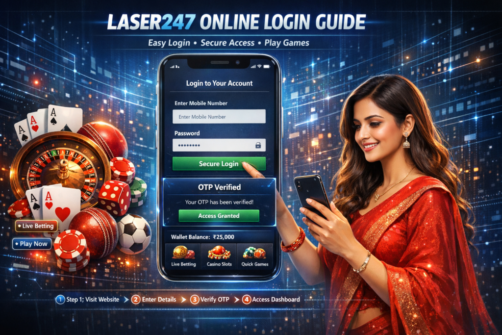 Laser247 login steps with secure access and user dashboard.